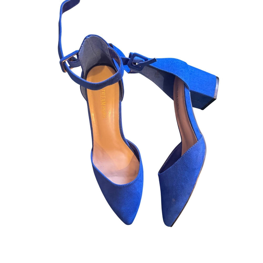 Dream Pairs Women's Blue Suede Pointed Toe Ankle Strap Block Heels Size‎ 11